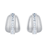 925 Sterling Silver Elegant Silver Ribbed Earrings With Zircon Accents On Textured Black Surface