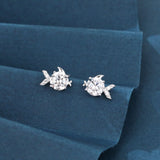 925 Sterling Silver Zircon Fish Stud Earrings With Central Round Cut Zircons