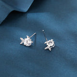 925 Sterling Silver Zircon Fish Stud Earrings With Central Round Cut Zircons