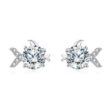 925 Sterling Silver Zircon Fish Stud Earrings With Central Round Cut Zircons