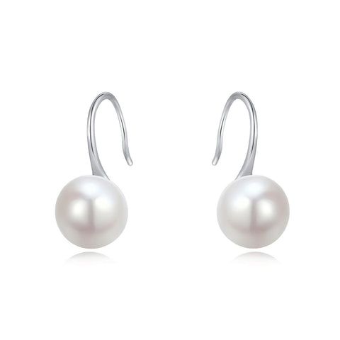 925 Sterling Silver Elegant Pearl Drop Earrings In Sterling Silver