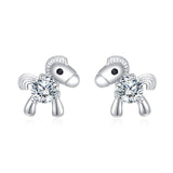 925 Sterling Silver Whimsical Silver Horse Stud Earrings With Zircon Accents