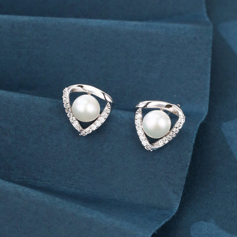 925 Sterling Silver Elegant Pearl And Zircon Accent Silver Earrings