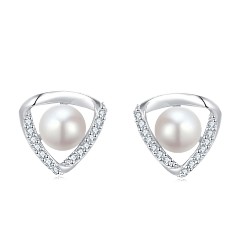 925 Sterling Silver Elegant Pearl And Zircon Accent Silver Earrings
