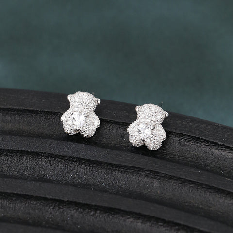 925 Sterling Silver Elegant Floral Zircon Halo Cluster Earrings In Plated with White Gold