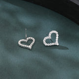 925 Sterling Silver Elegant Heart-shaped Zircon Accent Silver Stud Earrings