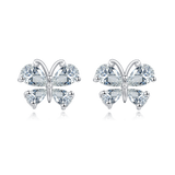 925 Sterling Silver Elegant Butterfly Zircon Earrings With Heart-shaped Gems In Sterling Silver
