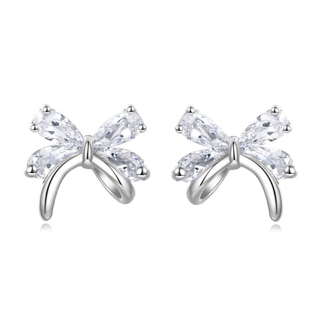 925 Sterling Silver Elegant Silver Butterfly Stud Earrings With Sparkling Zircon Accents