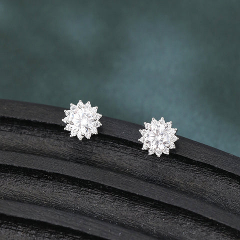 925 Sterling Silver Elegant Silver Floral Zircon Earrings - Luxury Studs
