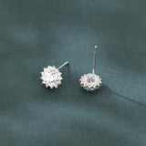 925 Sterling Silver Elegant Silver Floral Zircon Earrings - Luxury Studs
