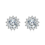 925 Sterling Silver Elegant Silver Floral Zircon Earrings - Luxury Studs