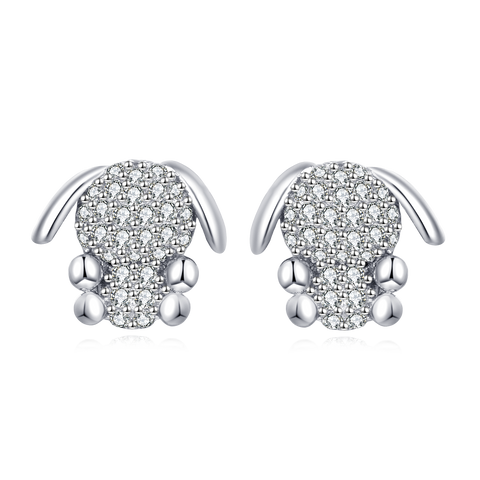 925 Sterling Silver Adorable Zircon-encrusted Bunny Stud Earrings