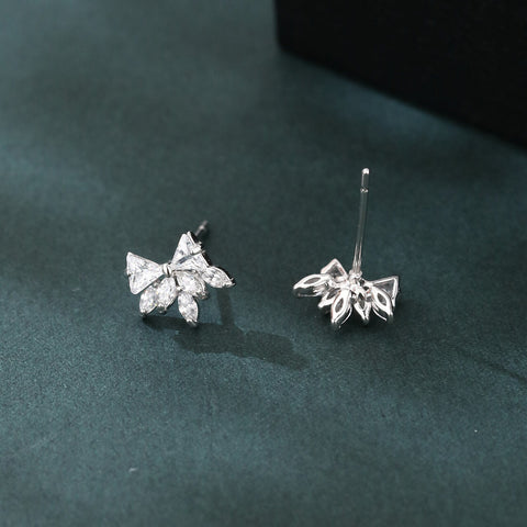 925 Sterling Silver Elegant Silver Crystal Bow & Flower Stud Earrings