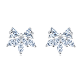 925 Sterling Silver Elegant Silver Crystal Bow & Flower Stud Earrings