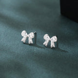 925 Sterling Silver Elegant Crystal Bow Earrings
