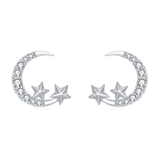 925 Sterling Silver Lunar Glamour: Celestial Silver Earrings With Zircon Stars