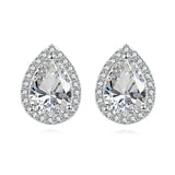 925 Sterling Silver Elegant Teardrop Zircon Halo Earrings In Plated with White Gold