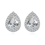 925 Sterling Silver Elegant Teardrop Zircon Halo Earrings In Plated with White Gold