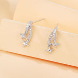 925 Sterling Silver Elegant Stellar Zircon-encrusted Silver Drop Earrings
