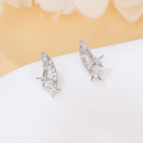 925 Sterling Silver Elegant Stellar Zircon-encrusted Silver Drop Earrings