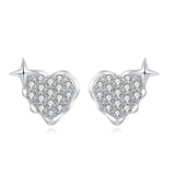 925 Sterling Silver Heart-shaped Zircon Earrings With Star Accent