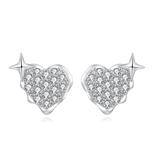 925 Sterling Silver Heart-shaped Zircon Earrings With Star Accent