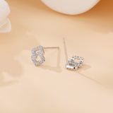 925 Sterling Silver Elegant Square Zircon Stud Earrings With Hollow Design