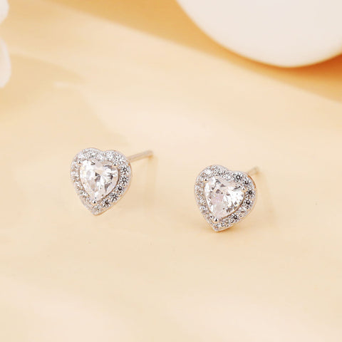 925 Sterling Silver Eternal Love Heart-shaped Zircon Earrings With Sparkling Accents