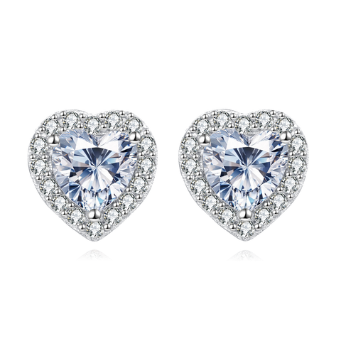 925 Sterling Silver Eternal Love Heart-shaped Zircon Earrings With Sparkling Accents