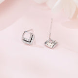 925 Sterling Silver Elegant Square Zircon Earrings With Black Enamel Accents In Sterling Silver