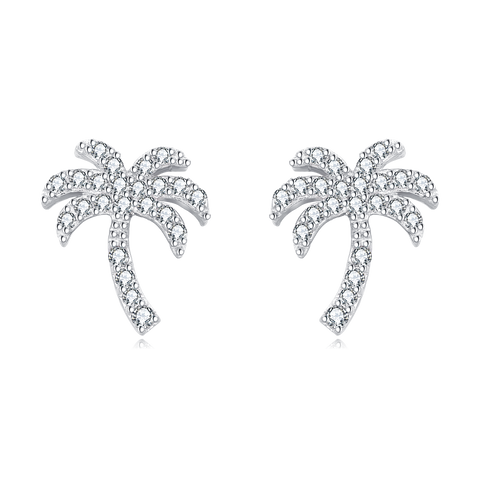 925 Sterling Silver Zircon Palm Tree Silver Stud Earrings – Tropical Chic Jewelry
