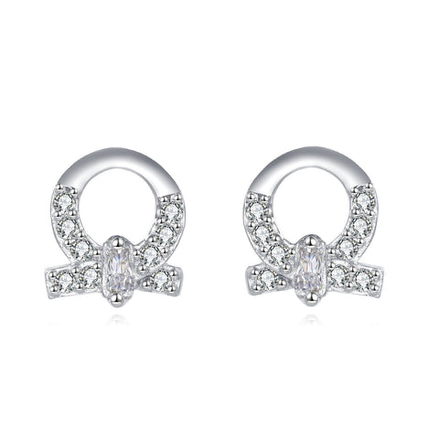 925 Sterling Silver Elegant Sterling Silver Bow-shaped Earrings With Zircon Accents