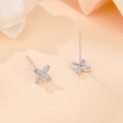925 Sterling Silver Elegant Zircon Cross Earrings In Sterling Silver