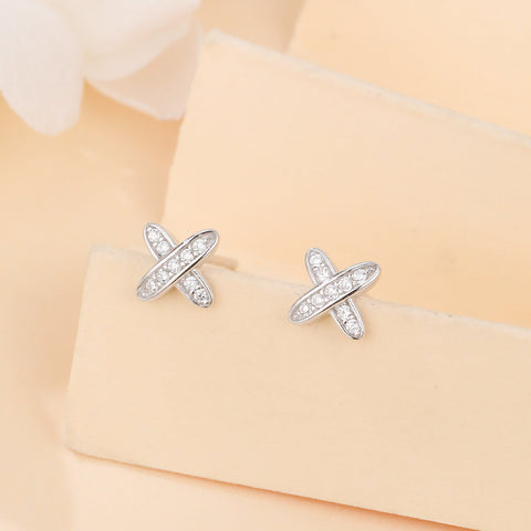 925 Sterling Silver Elegant Zircon Cross Earrings In Sterling Silver