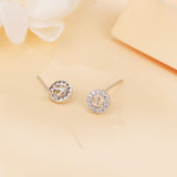 925 Sterling Silver Elegant Crown Motif Zircon Accent Stud Earrings In Sterling Silver