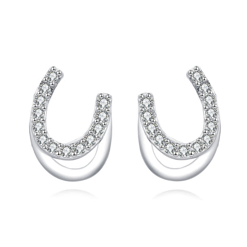 925 Sterling Silver **title:** Elegant Horseshoe Zircon Stud Earrings In Sterling Silver