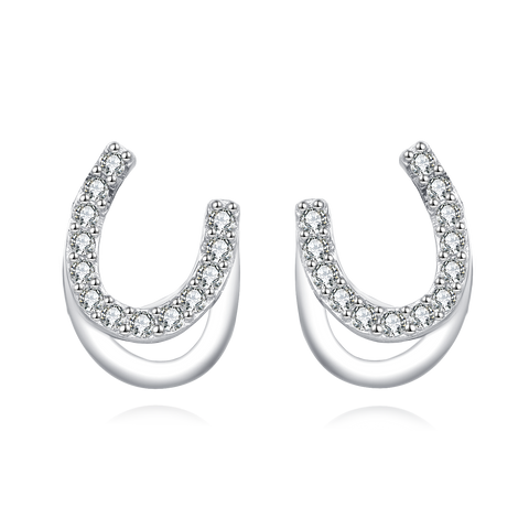 925 Sterling Silver **title:** Elegant Horseshoe Zircon Stud Earrings In Sterling Silver