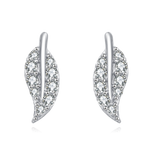 925 Sterling Silver **zircon Leaf Earrings In Sterling Silver: Modern Luxury Jewelry**