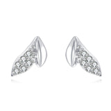 925 Sterling Silver Elegant Silver Leaf Zircon Stud Earrings With Modern Design