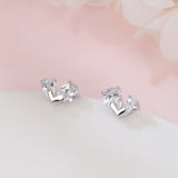 925 Sterling Silver Triple Zircon Heart Earrings In Plated with White Gold Setting