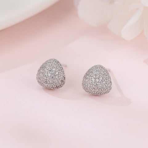 925 Sterling Silver  Zircon Pav¨¦ Stud Earrings In Plated with White Gold