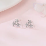 925 Sterling Silver Elegant Starburst Zircon Stud Earrings In Sterling Silver