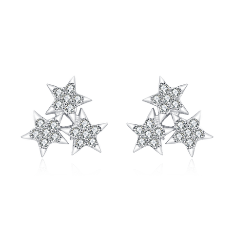 925 Sterling Silver Elegant Starburst Zircon Stud Earrings In Sterling Silver