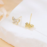 925 Sterling Silver Elegant Butterfly Zircon Earrings With Golden Accents