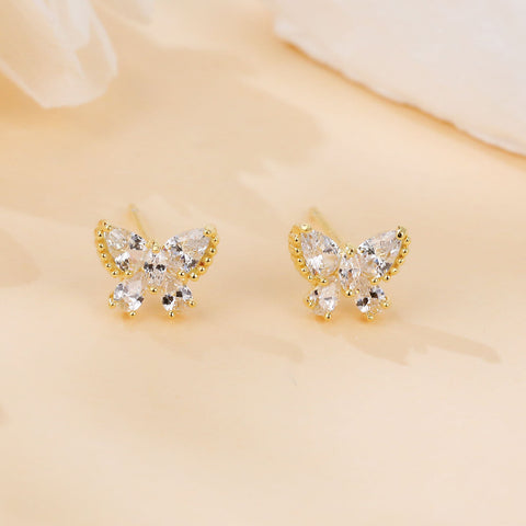 925 Sterling Silver Elegant Butterfly Zircon Earrings With Golden Accents