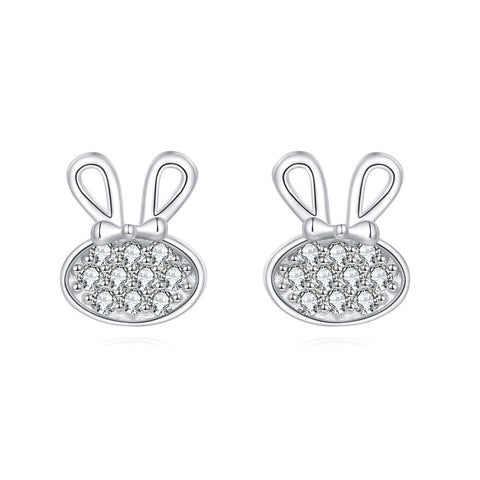 925 Sterling Silver **fashionable Rabbit Design Zircon-studded Silver Earrings**