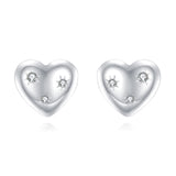 925 Sterling Silver Elegant Heart-shaped Zircon Stud Earrings With Starburst Design