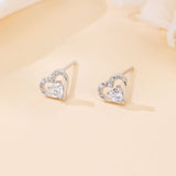 925 Sterling Silver Elegant Heart-shaped Zircon Earrings In Plated with White Gold