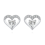 925 Sterling Silver Elegant Heart-shaped Zircon Earrings In Plated with White Gold