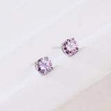 925 Sterling Silver Elegant Purple Sapphire Stud Earrings With Four-prong Setting For Everyday Chic